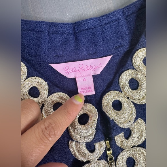 Lilly Pulitzer Navy Dress with Gold Embellishment and Front Zipper - Picture 4 of 9